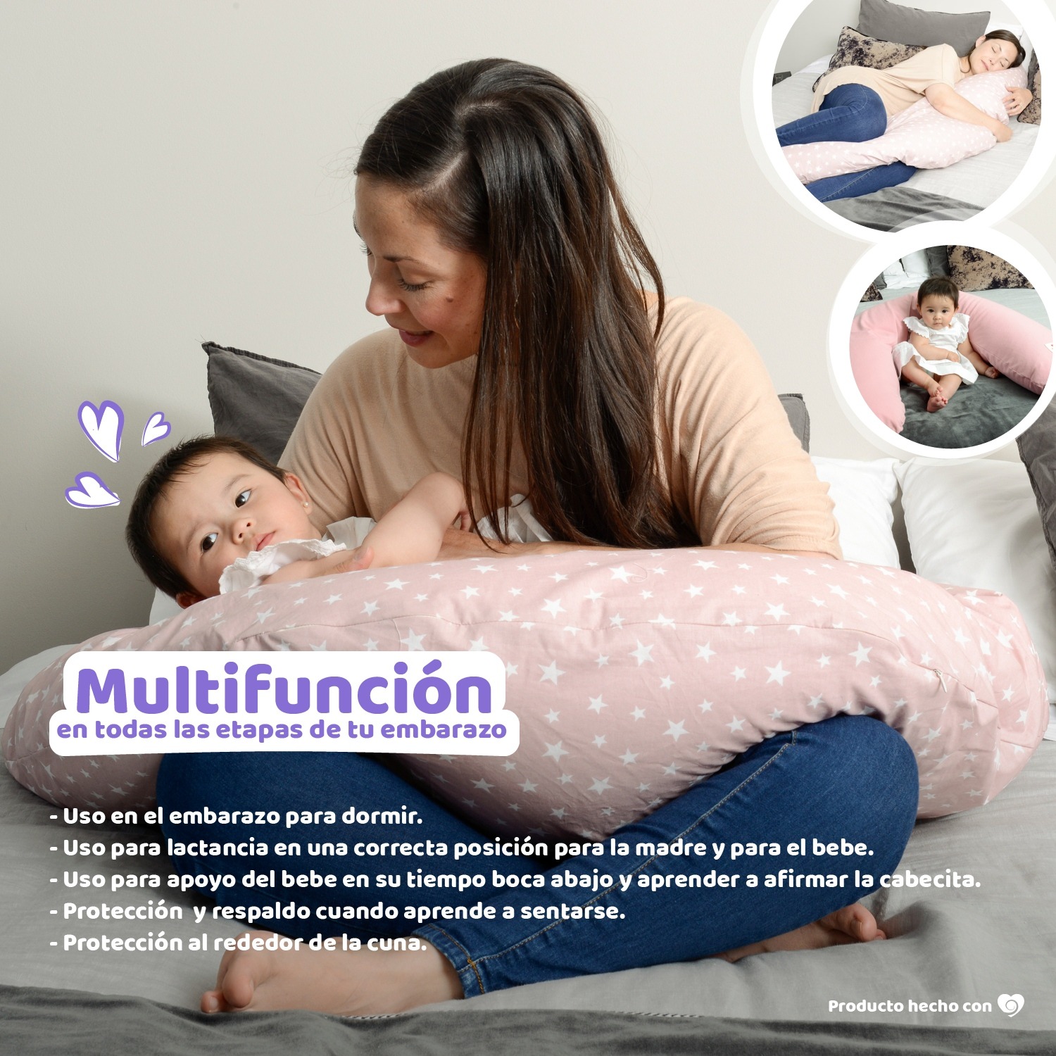 Cojín Maternal Multifuncional de Microperlas Gris